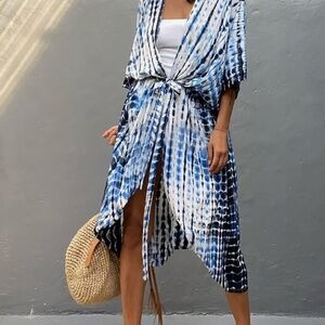 Elegant Blue Tie-Dye Swim Cover-Up